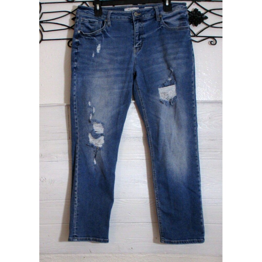 RanCan Relaxed Fit Jeans Women's Size 30 Blue Tapered Leg Distressed